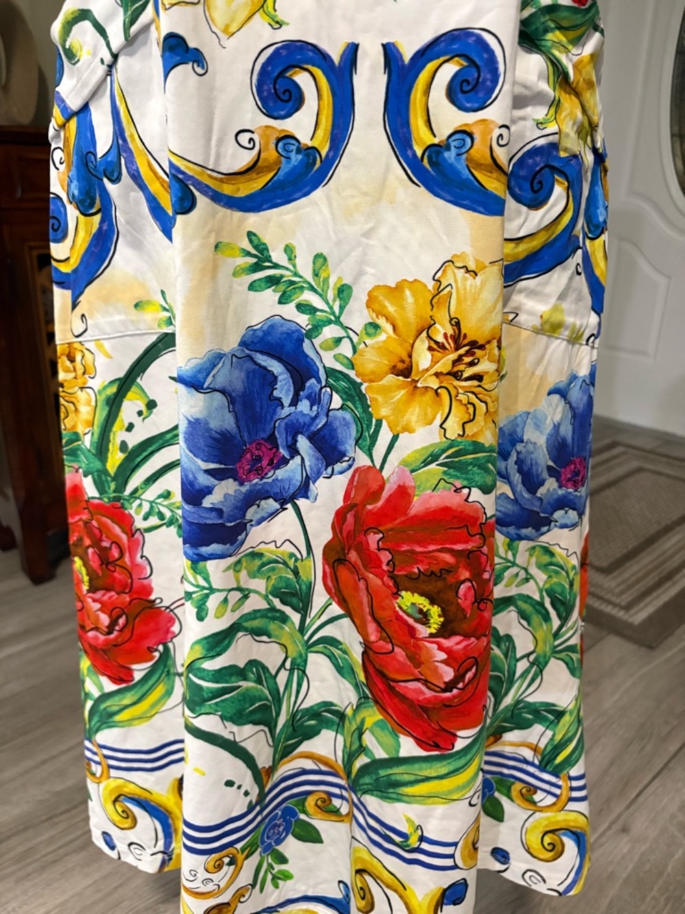 White Floral Midi Skirt with Multicolor Bloom - Picture 5 of 13